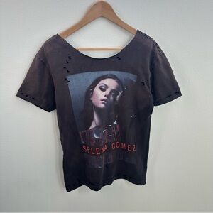Selena Gomez Concert Tour "Revival" Black Off the Shoulder T-shirt
